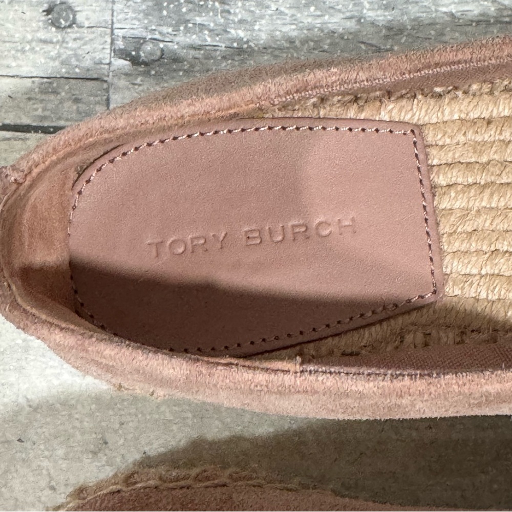 TORY BURCH PEARL LOGO SUEDE FLAT ESPADRILLES CAP TOE IN MEADOW SWEET - SZ - 7 - Picture 7 of 10